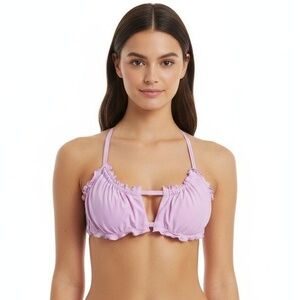 Xhilaration Bikini Top L Orchid Purple Padded Criss Cross‎ Tie Back Ruffled Trim